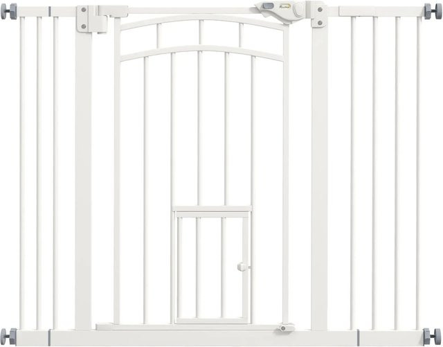 PawHut Türschutzgitter Hundeabsperrgitter aus Stahl in Weiß, B/H: 74-100 x 76 cm - Bild 1