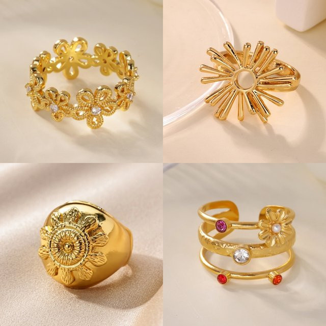 HPTOTMG Ring, Blumen, Zirkonia, Bunt, Damen - Bild 1