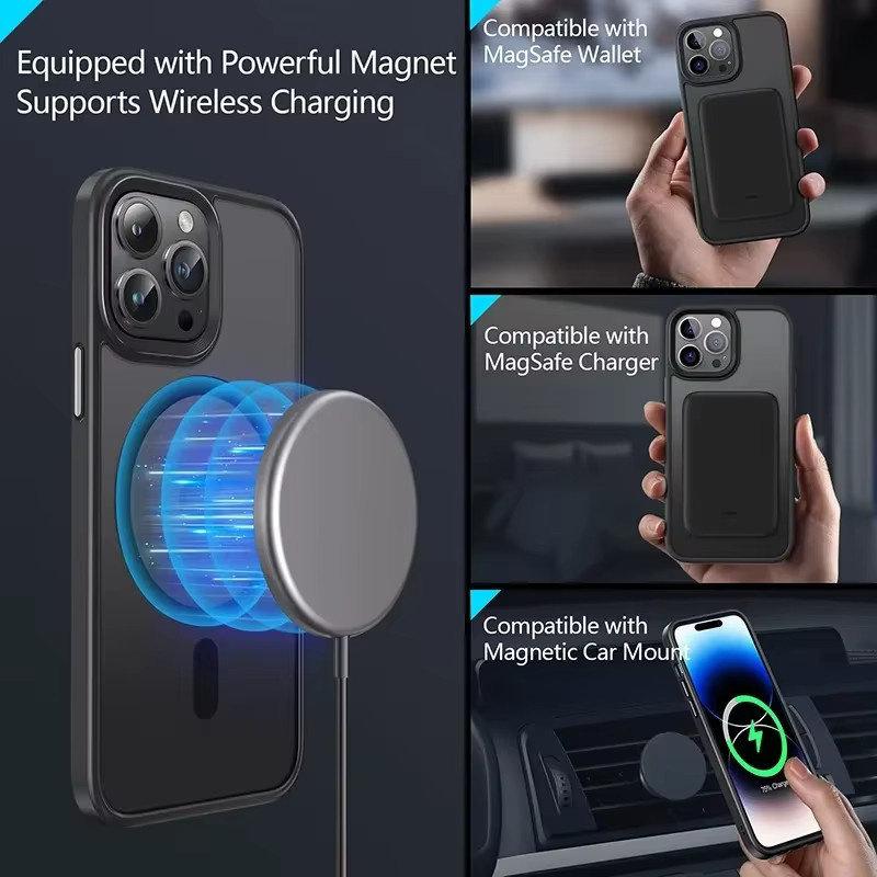 EIENACOCO Magnetische MagSafe Schutzhülle für iPhone 11 bis 17 Pro Max Plus in Schwarz und Blau, Mattiert und Transluzent - Bild 3