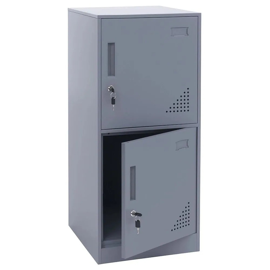MCW Spind MCW-P63 Schließfachschrank aus Stahl mit 2 Türen, Grau, H: 90 cm, B: 38 cm, T: 45 cm - Bild 2