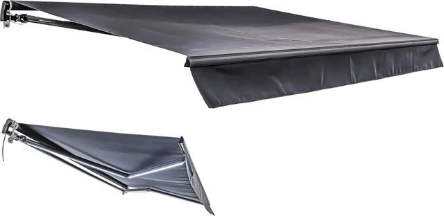 DELUKE Gelenkarmmarkise PHILA Elektrisch mit LED Beleuchtung Anthrazit aus Polyester, B: 395 cm, H: 250 cm - Bild 1