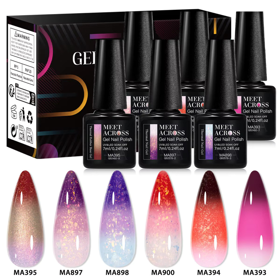 MEET ACROSS Thermischer UV Gel Nagellack, 6 Stück, Glänzend - Bild 2