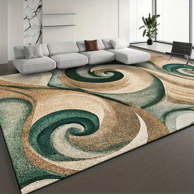 VIKAMA Moderner Teppich mit abstraktem Wirbelkunst-Motiv in Grün-Beige, rutschfest und waschbar, B x T: 120 x 80 cm - Bild 1