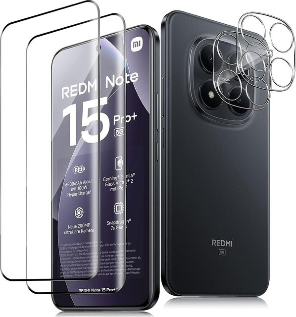 WISHXIN 3D Gebogenes Schutzglas Set für Redmi Note 15 Pro Plus 4G 5G und POCO M8 Pro mit Kameralinsenschutz, Transparent - Bild 1