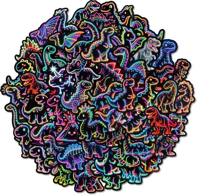 Charile Neon Licht Dinosaurier Aufkleber, Kawaii Graffiti Aufkleber, multicolour - Bild 1