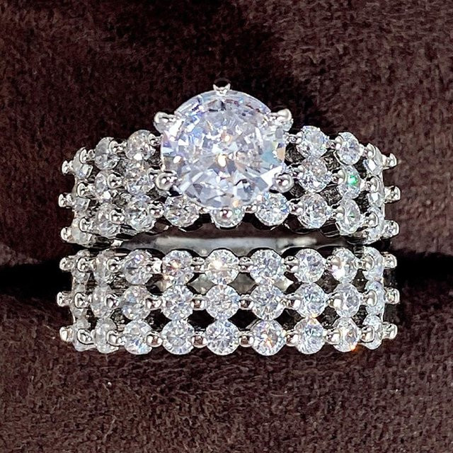 YIRAN Jewelry Eheringe, 2 Stück, Zirkonia, Kupfer, Schwarz, Damen - Bild 1