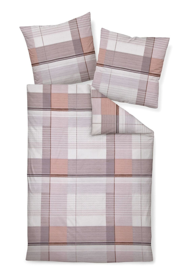 Janine Feinbiber Bettwäsche Davos Karo aus Baumwolle in Rosa, Taupe und Grau, B/H: 240 x 220 cm mit Kissenbezug 80 x 80 cm - Bild 1