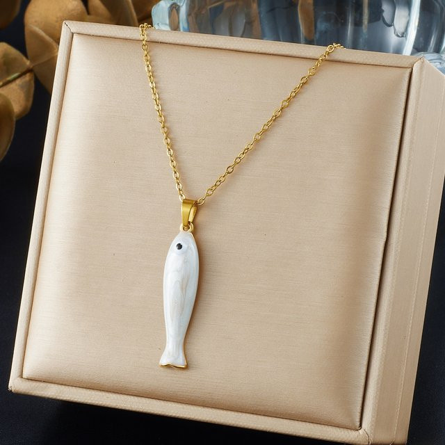 DIEYURO Halskette, Fisch-Anhänger, Edelstahl, Gold, Damen - Bild 1