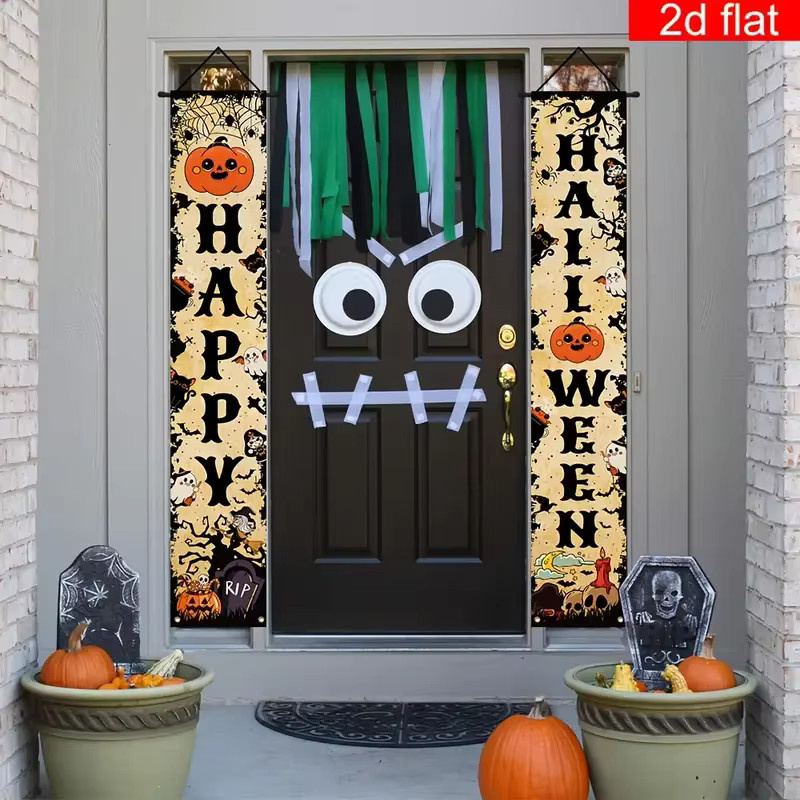 VIKAMA Halloween Banner Dekoration für Outdoor und Indoor mit Vintage Kürbis und Hexe, Mehrfarbig, B/H: 30 x 180 cm - Bild 2