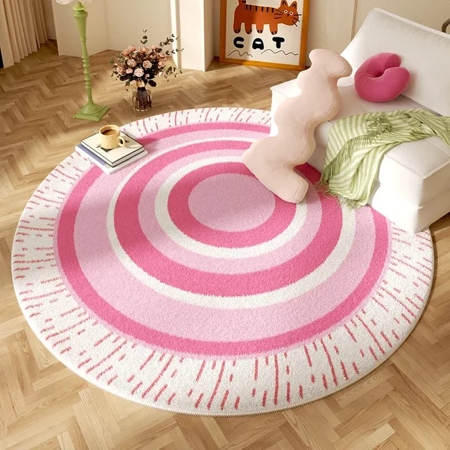 Runder VIKAMA Teppich in Rosa im Kaschmirimitat-Design für Wohnzimmer und Kinderzimmer, Durchmesser: 60 cm - Bild 1