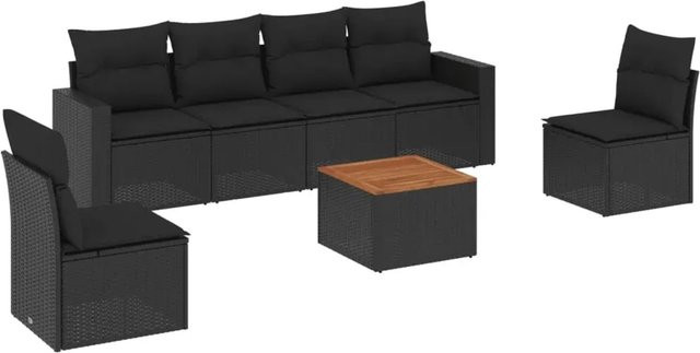 vidaXL 7-tlg Garten-Sofagarnitur aus Poly-Rattan in Schwarz mit Kissen und Stauraum - Bild 1