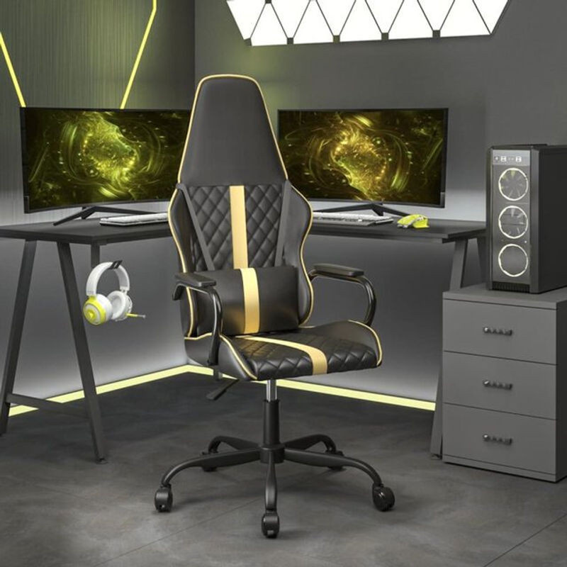 VIDAXL Gamingstuhl mit Massagefunktion aus Kunstleder in Gold, Schwarz und Gelb - Bild 1