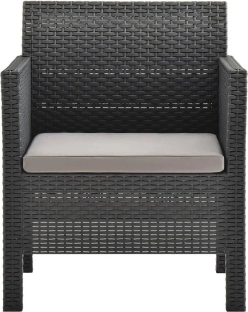 Furnicato Gartenstuhl aus Polypropylen Rattan mit Kissen in Anthrazit B: 63 cm, T: 65 cm, H: 76 cm - Bild 1