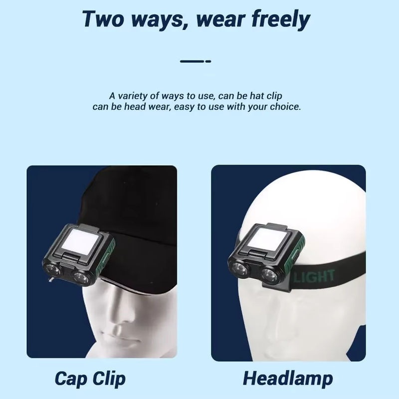 USB aufladbarer COB LED Scheinwerfer mit Clip-Kappe für Angeln und Camping - Bild 5