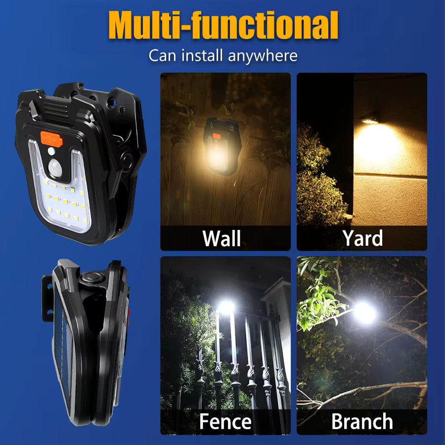 KDULIT Solar-Gartenleuchten mit Clip und Bewegungssensor, IP65 wasserdichte LED-Solarleuchte in Schwarz, 4 Lichtmodi für Garten, Zaun und Camping - Bild 4