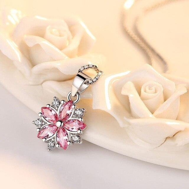 Halskette 925 Silber, Blumen Anhänger, Kristall, Damen, 45 cm - Bild 1