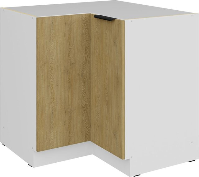 Küchen Eckunterschrank CREMONA Eiche hell und Weiß mit zwei Türen und Regalböden B/T/H: 90 x 90 x 84 cm - Bild 1