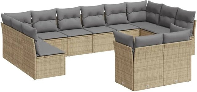 vidaXL 12-tlg. Garten-Sofagarnitur in U-Form aus Poly-Rattan in Beige mit Kissen und Stauraum - Bild 1