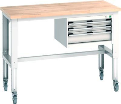 Bott Werkbank cubio mit Hängeschrank aus Buche-Massiv, rollbar und höhenverstellbar, Farbe: Lichtgrau RAL 7035, B/T: 150 x 75 cm - Bild 1