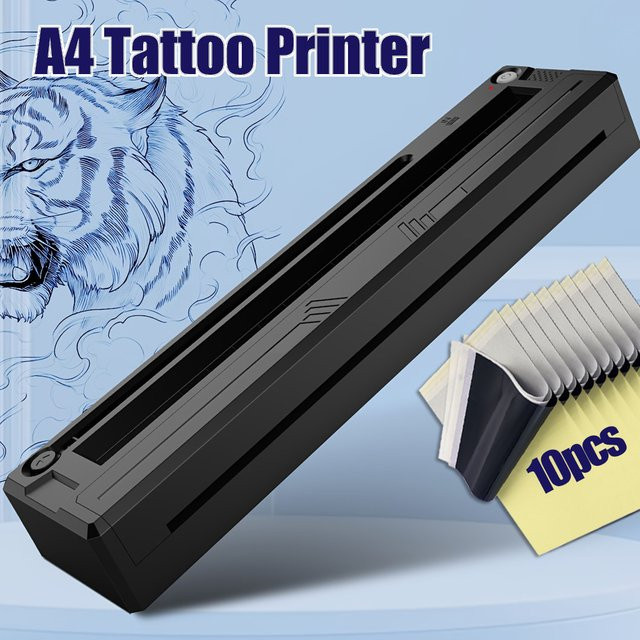 Usiriy Drahtloser Tattoo Transfer Drucker mit Bluetooth und Thermodruck inklusive 10 Stück Transferpapier in Schwarz - Bild 1