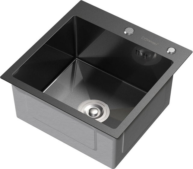 ML-Design Einbauspüle aus Edelstahl in Anthrazit mit Ablaufgarnitur und Überlauf, B/T/H: 45 x 45 x 19 cm - Bild 2