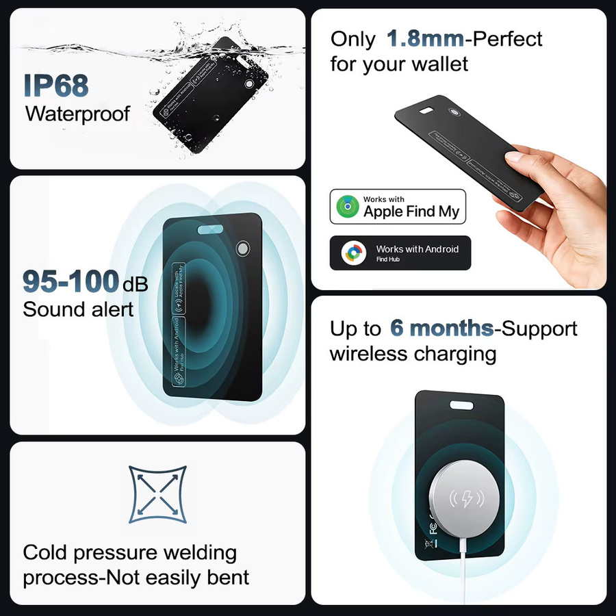 Peocke Dual-System Tracker-Karte in Schwarz für iOS und Android mit Bluetooth und GPS zur Anti-Verlust-Ortung via Google Find My Device App - Bild 6