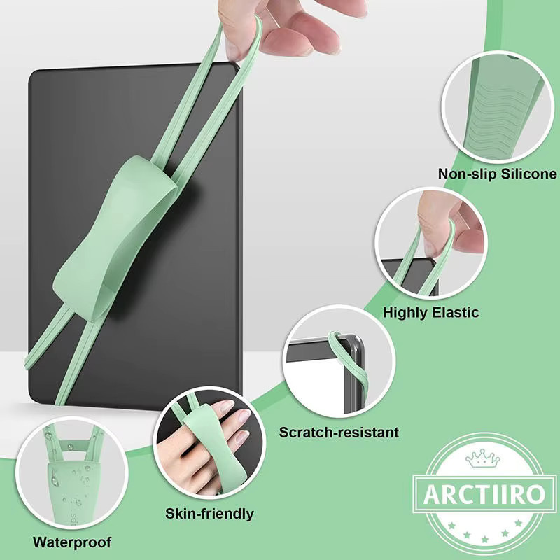 Weicher Silikon-Handriemen für E-Book-Tablets als komfortabler Fingergriffhalter in Schwarz oder Grün - Bild 2
