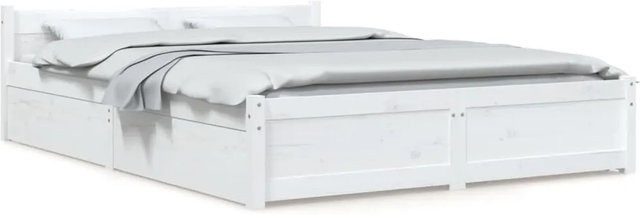 vidaXL Bett mit Schubladen aus Kiefernholz in Weiß, B/T/H: 150 x 200 x 155,5 cm - Bild 1