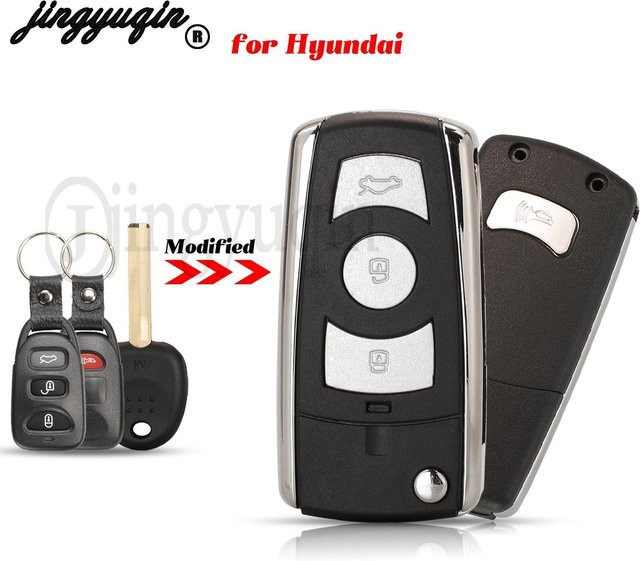 Jingyuqin Ersatz Gehäuse für Kia Hyundai Akzent 2016 Flip Folding Remote Autoschlüssel Shell Case Fob 3 Tasten Schwarz ungeschnittene Klinge - Bild 1