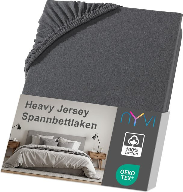 NYVI DreamScience Heavy Jersey Spannbettlaken aus Baumwolle, Anthrazit, Bügelfrei, B/T: 180 x 200 cm bis 200 x 200 cm - Bild 1