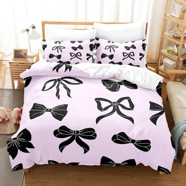 4-teiliges Schleifenbettwäscheset von Binchi Fitness in Pink, weiches Mikrofaser-Bettwäscheset mit Bettbezug und Kissenbezügen, B/H: 70 x 133 cm - Bild 1