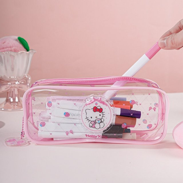 Sanrio Hello Kitty und Kuromi transparentes Jelly-Federmäppchen aus Kunststoff für Schüler - Bild 1
