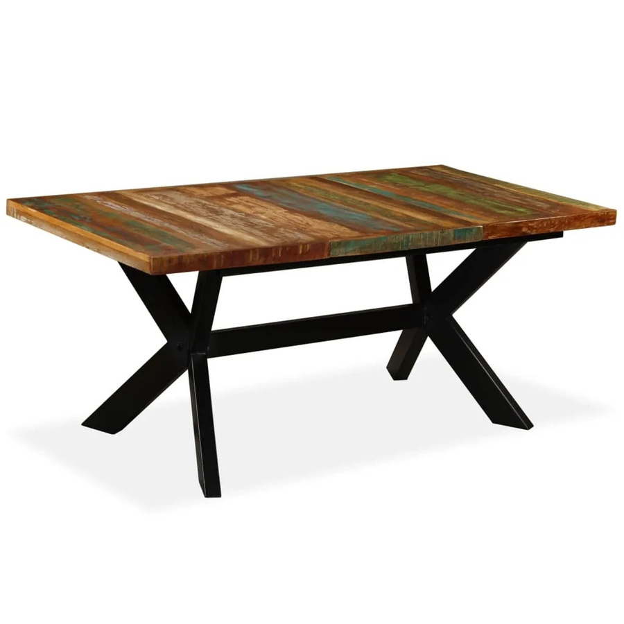 vidaXL Esstisch aus Massivholz und Stahl im Industrial Design, braun, B/T/H: 180 x 90 x 76 cm - Bild 2