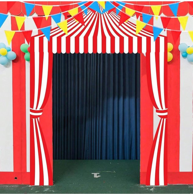 OURFETE Karneval-Zirkus-Hintergrundbanner für Geburtstagspartys in Mehrfarbig mit Streifen und Sternen - Bild 1