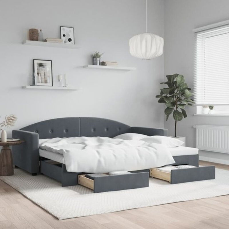 Vidaxl Funktionsbett Tagesbett aus Samt und Holz mit Schubladen in Anthrazit B/T/H: 90 x 200 cm - Bild 1
