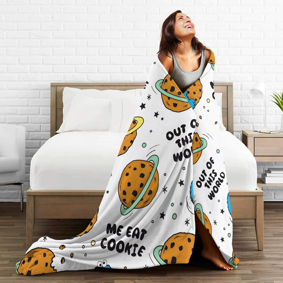 Potdemiel Plüsch-Decke Cookie Monster in Weiß, weiche Flanell-Tagesdecke aus Polyester für Erwachsene - Bild 3