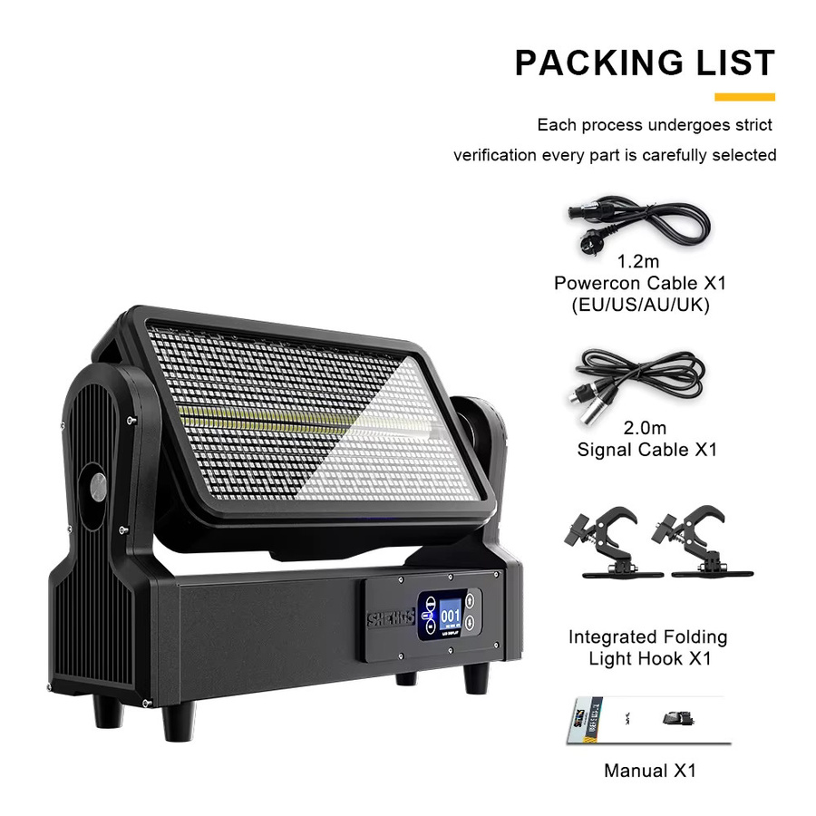 SHEHDS RGB LED Moving Head Wash Licht mit Stroboskopfunktion, IP65 wasserdicht, 1000W, Schwarz - Bild 4