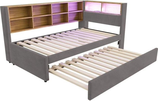 Merax Schlafsofa mit LED-Beleuchtung und USB-Anschluss als Ausziehbett in Dunkelgrau, B/T/H: 90 x 200 cm - Bild 1