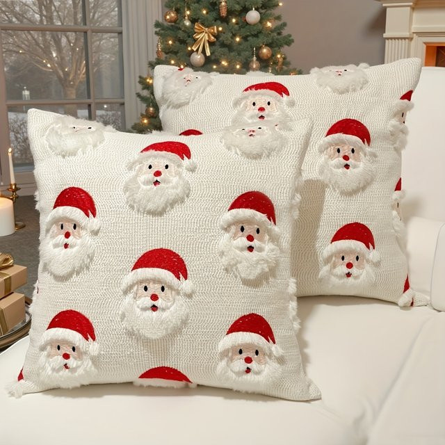 DUTRIEUX Weihnachtliches 3D Santa Claus Kissen mit Bezug aus Polyester, Weiß, B/T/H: 45,72 x 45,72 x 0 cm - Bild 1