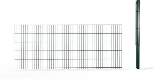 hadra Doppelstabmattenzaun Erweiterungs-Set in Grün, Stahl pulverbeschichtet, inkl. Eckpfosten, Länge: 250 cm - Bild 1