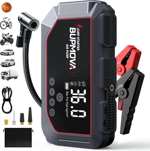 BIUBLE 4-in-1 Auto-Starthilfe mit Luftkompressor und Powerbank, 4000 A, 150 PSI Reifenfüller und tragbarer Batterie-Starter - Bild 1