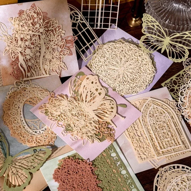 Journamm 10er Paket Vintage Bastelpapier mit Spitzen-Ausschnitten in Beige für Junk Journal, Collage und Scrapbook DIY Dekorationsmaterial - Bild 1