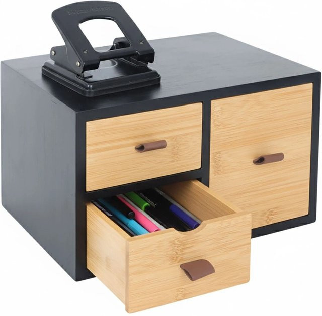 Relaxdays Schubladenbox aus Bambus mit Schlaufen, Schwarz, B: 15 cm, T: 25 cm, H: 20 cm - Bild 1