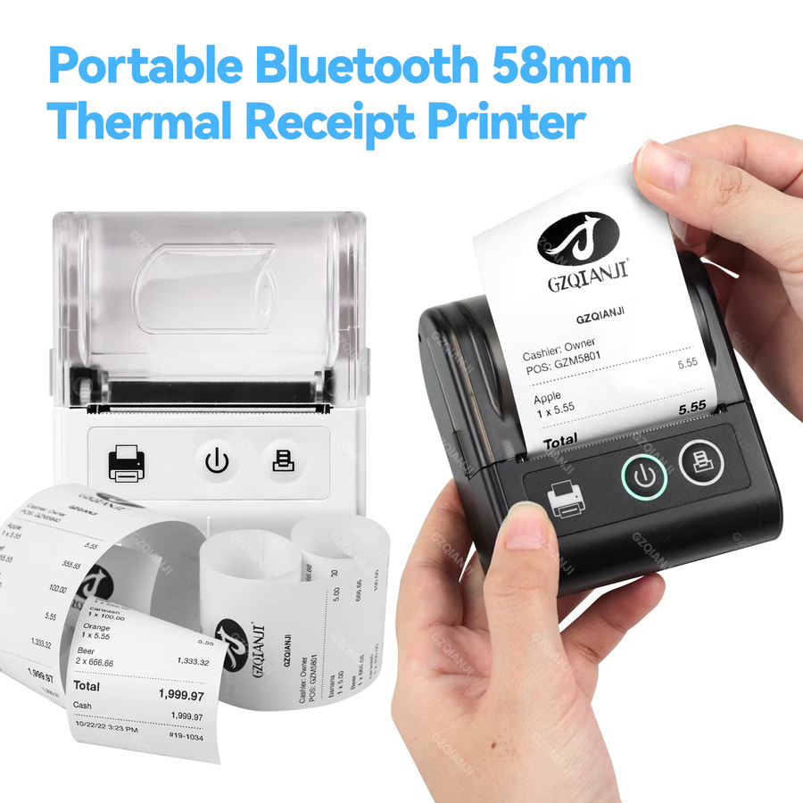 KMZONE Mini Bluetooth Thermodrucker Schwarz mit USB-Anschluss für iOS, Android und Computer, 58mm Druckbreite - Bild 5