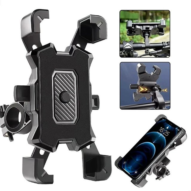 BRYNTHORX 360 Grad drehbarer Fahrrad-Handyhalter und Motorrad-Smartphone-Ständer in Schwarz mit GPS-Halterung - Bild 1