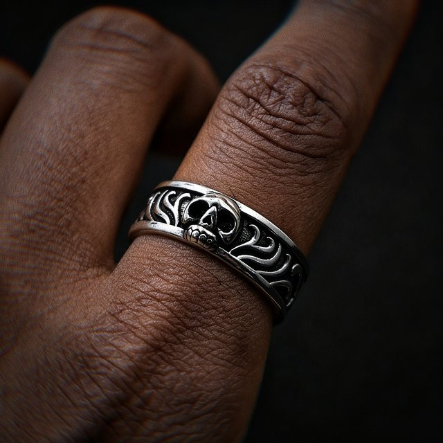 LENNIK Ring, versilberter Messing, Skull, Herren, Unisex - Bild 1