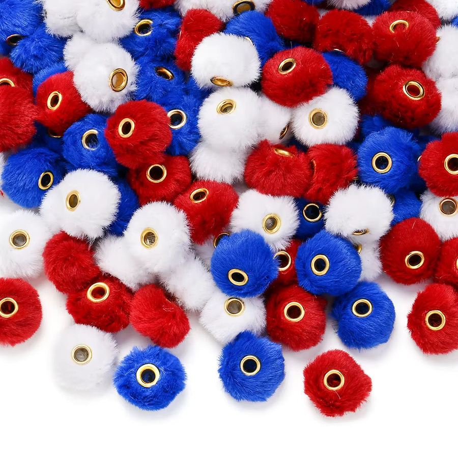 iYOE Pompom-Perlen, Kunstkaninchenfell, rot, blau, weiß, Unisex - Bild 6