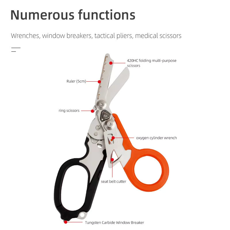 Raptoren Taktische Multifunktionsschere für Leder und Erste Hilfe, Outdoor Survival Tool Faltbare Schere in Orange und Schwarz - Bild 2