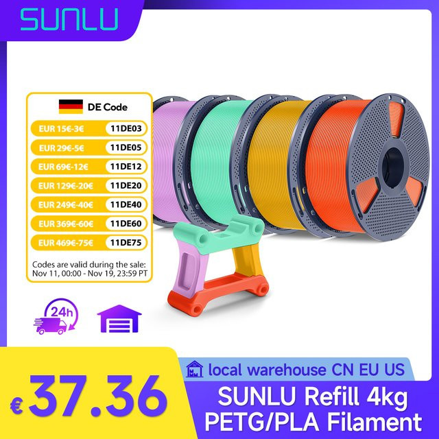 SUNLU PETG Filament 1,75mm für FDM 3D-Drucker, 4kg (4 Rollen à 1kg) - Bild 1