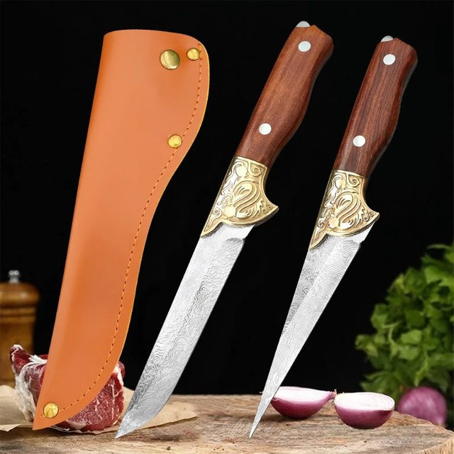 GuanQi Allzweckmesser aus Edelstahl mit Holzgriff und Messerscheide als Ausbeinemesser und Küchenmesser - Bild 1